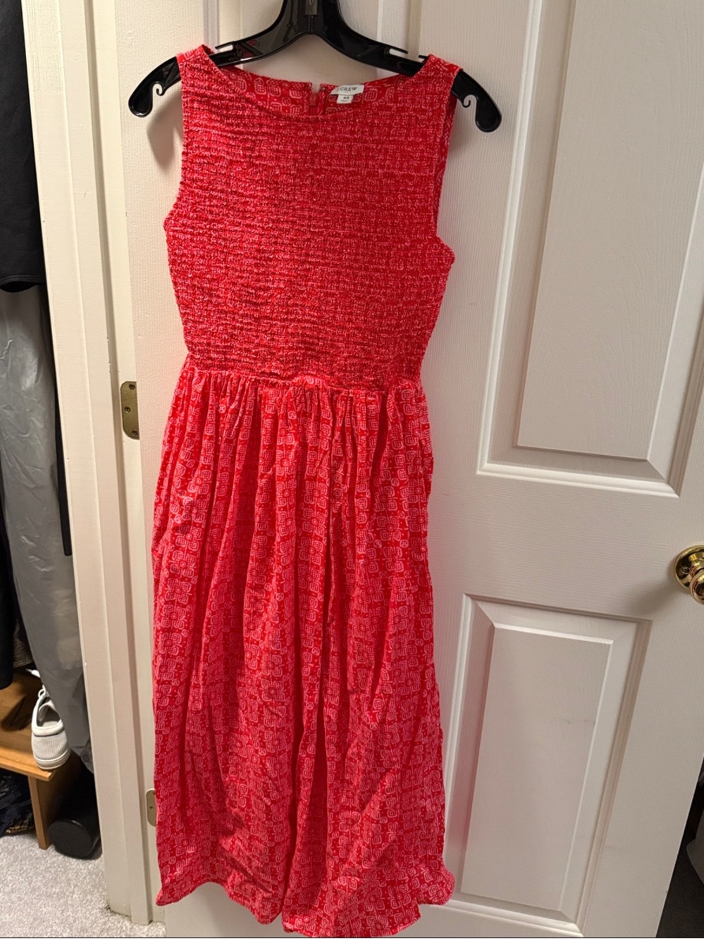 J. Crew factory Red Sleeveless Midi Dress - smocked Bodice